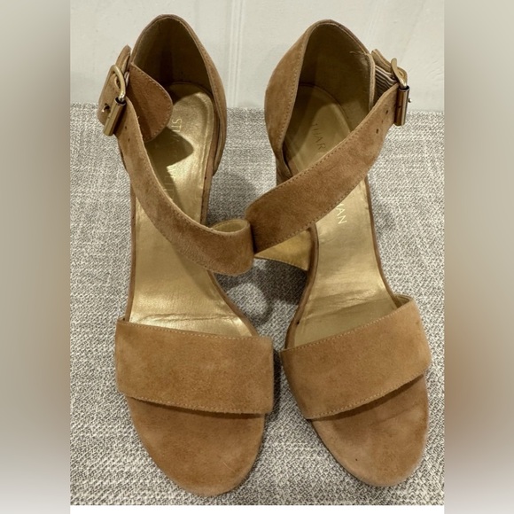 Woman STUART WEITZMAN Nude Tan Suede Strappy Cork Wedges Sandals Shoes Sz 7 EUC - Picture 8 of 9